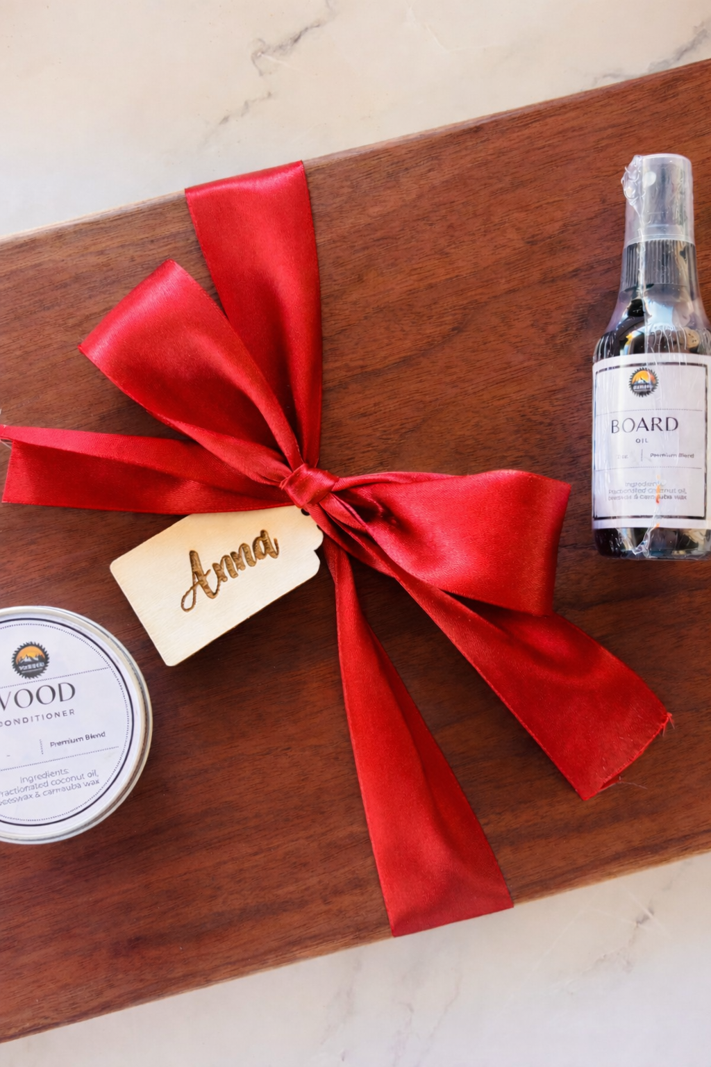 Personalized Cutting Board Gift Set – Solid Wood Bundle with Custom Name Tag