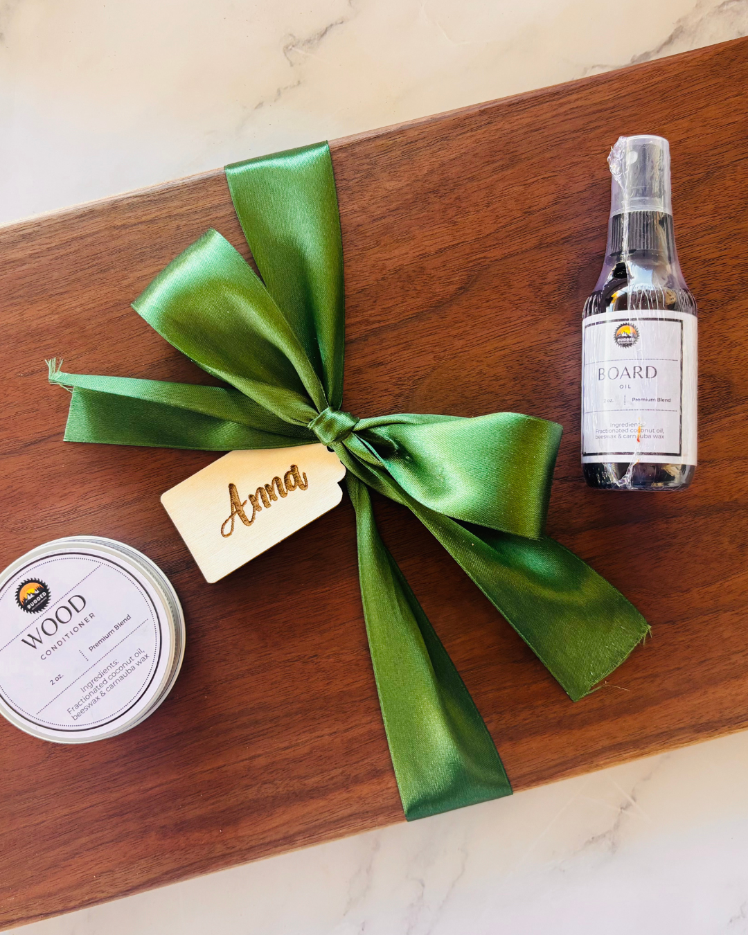 Personalized Cutting Board Gift Set – Solid Wood Bundle with Custom Name Tag