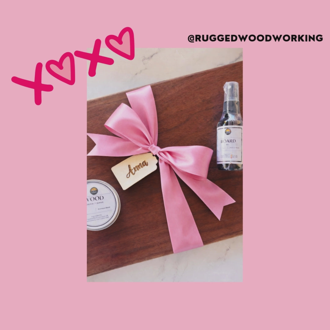 Personalized Cutting Board Gift Set – Solid Wood Bundle with Custom Name Tag